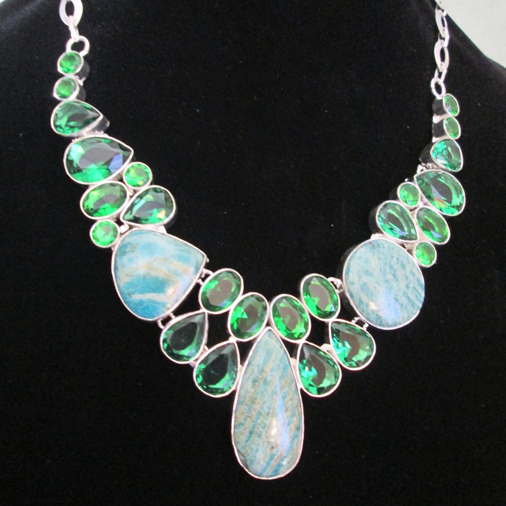 PERIDOT AMAZONITE Lavaliere Necklace  Ocean Blue - Picture 6 of 8